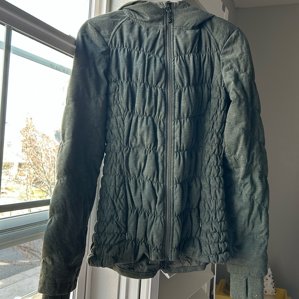 Blanc Noir Ruched Puffer Down Fill Green Jacket With Hood Size Smalll Hoodie